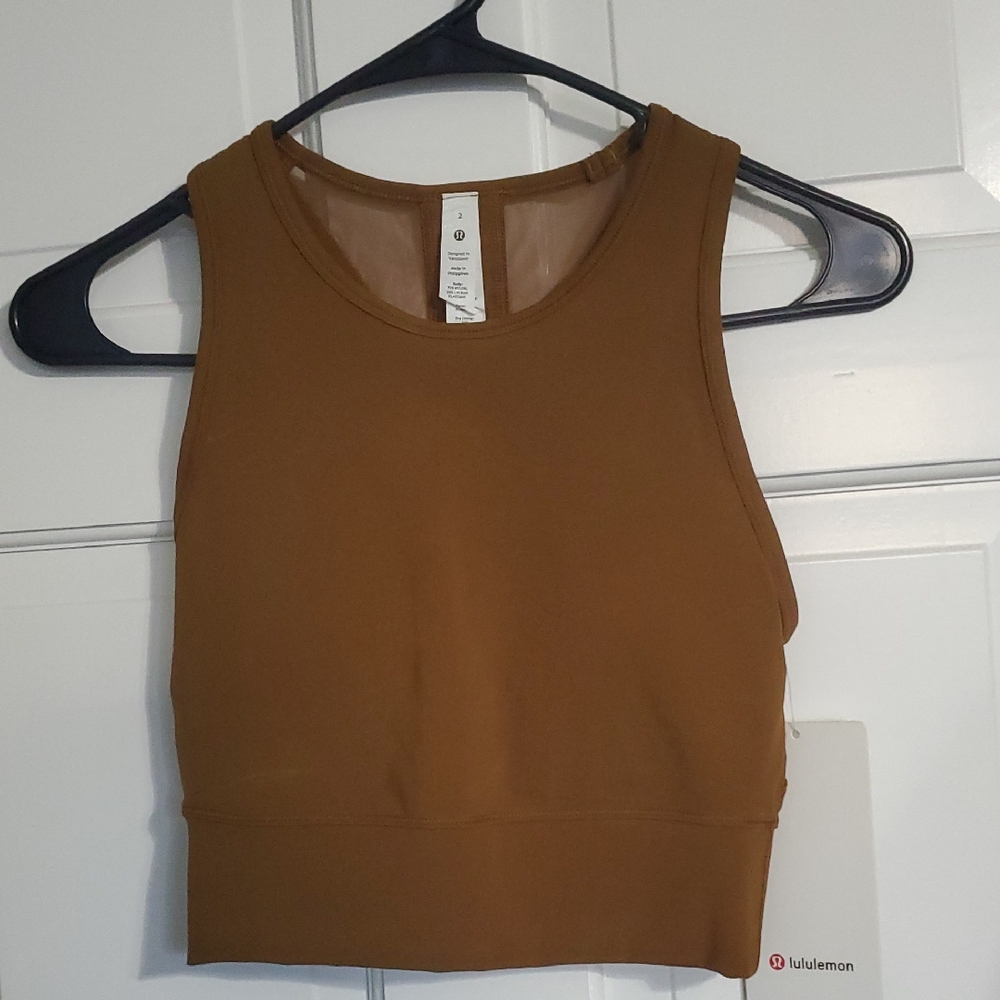 NWT Lululemon Mesh Back Cropped Train Top Sz 2 Rich Carmel